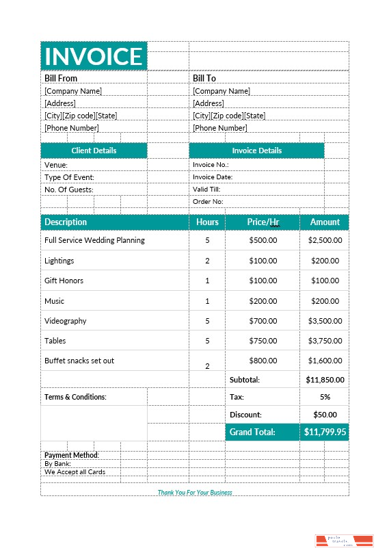 Event planning invoice PSD template